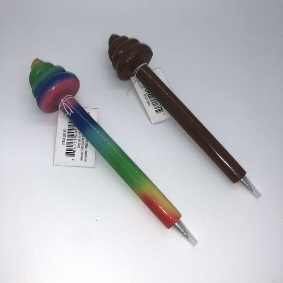 2 PenMoji Brown and Rainbow Poop Emoji Smiling - Picture 2 of 6